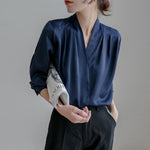 Camicetta donna in raso con scollo a V, L e XL