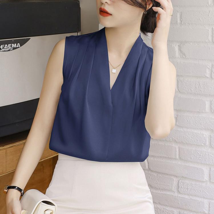 Camicetta donna in raso con scollo a V, L e XL