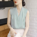 Camicetta donna in raso con scollo a V, L e XL
