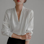 Camicetta donna in raso con scollo a V, XXL