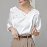 Camicetta donna maniche lunghe in raso con scollo a V