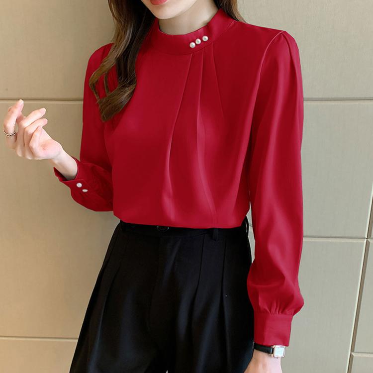 Camicetta donna chiffon maniche lunghe collo alto XXL