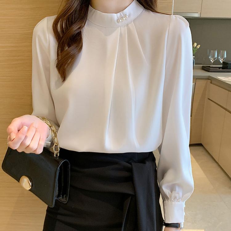 Camicetta donna chiffon maniche lunghe collo alto XXL