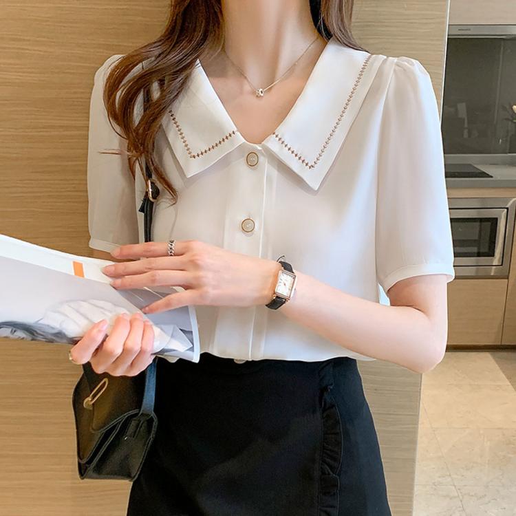 Camicetta donna in chiffon maniche corte colletto marinara