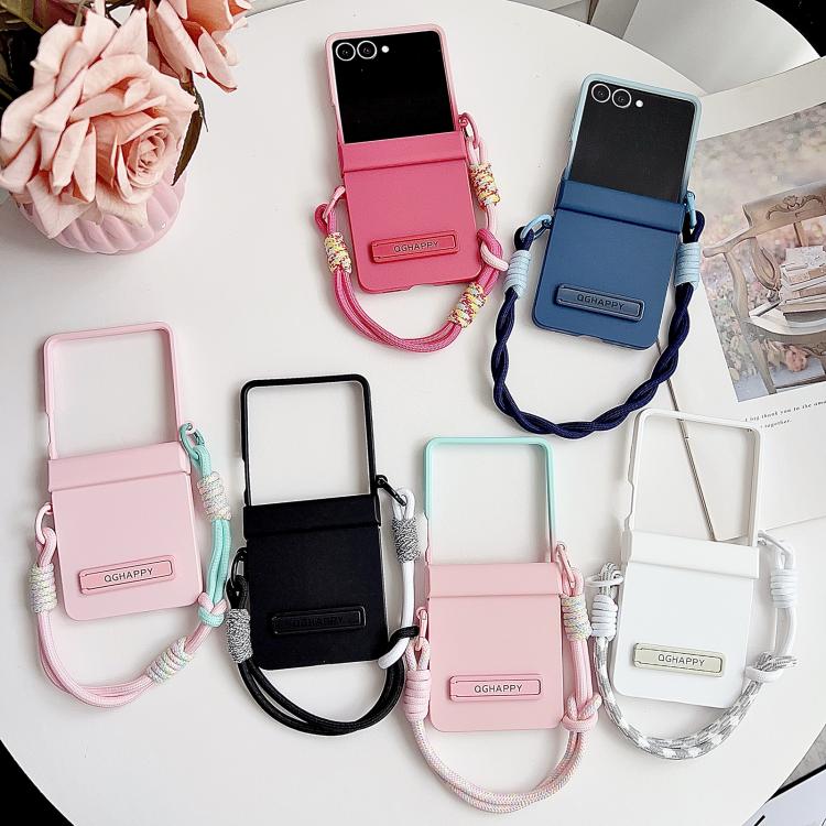 Custodia per telefono con clip laterale e cinturino da polso in policarbonato sfumato effetto pelle., For Galaxy Z Flip8 5G