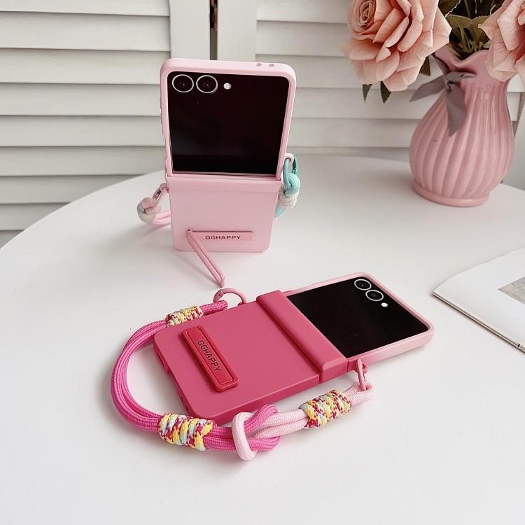 Custodia per telefono con clip laterale e cinturino da polso in policarbonato sfumato effetto pelle., For Galaxy Z Flip8 5G