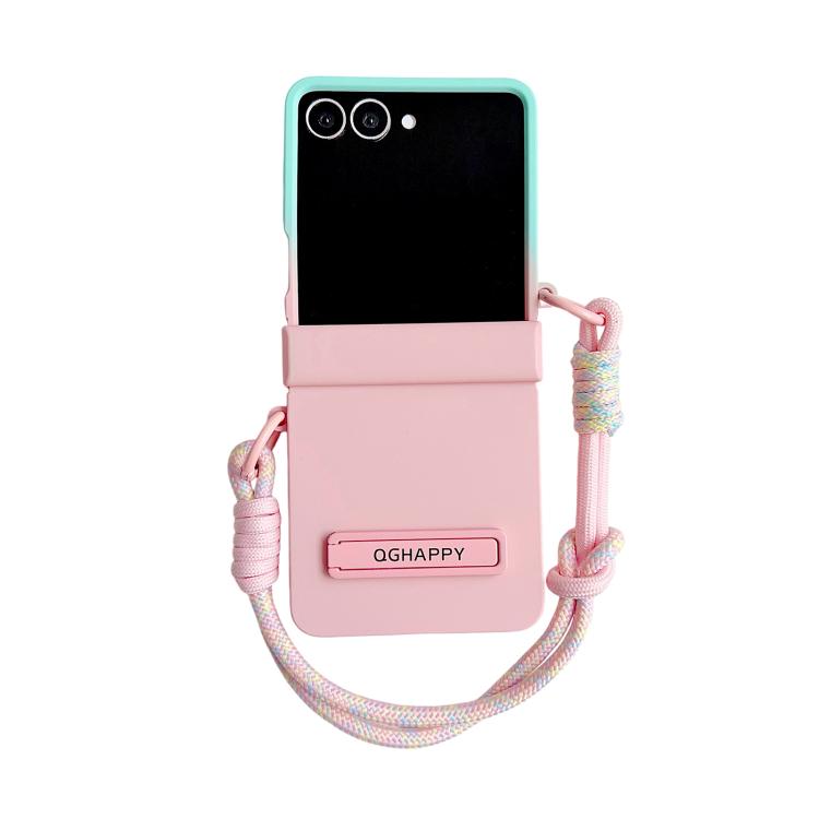 Custodia per telefono con clip laterale e cinturino da polso in policarbonato sfumato effetto pelle., For Galaxy Z Flip8 5G