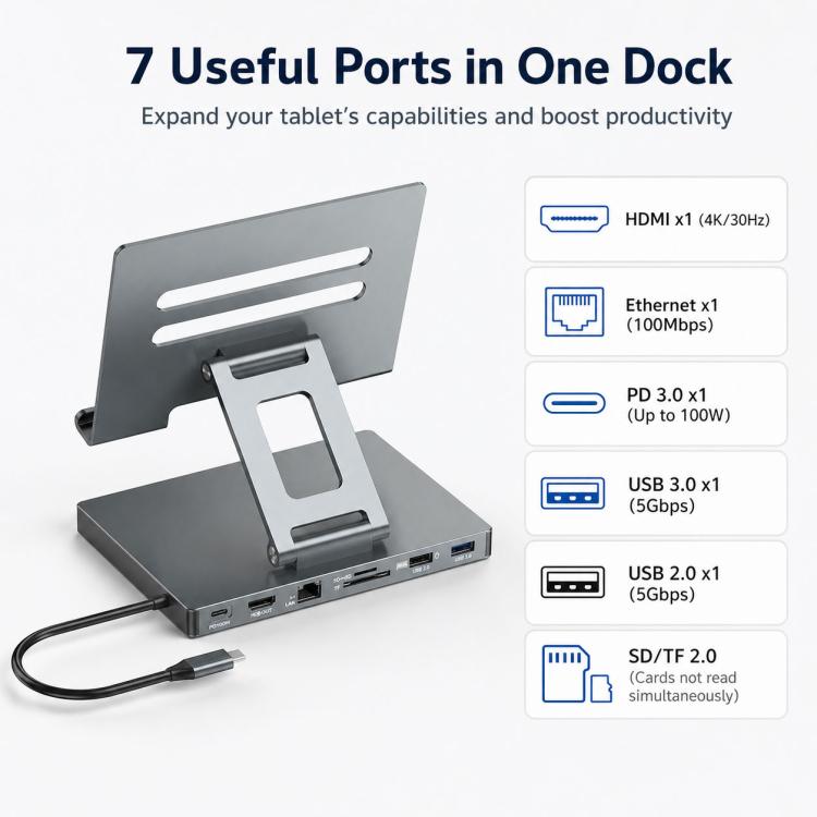 Blueendless ST706 7 in 1 Docking station multifunzionale 4K 30Hz con supporto per tablet, ST706