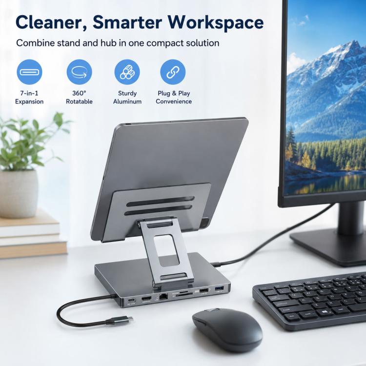 Blueendless ST706 7 in 1 Docking station multifunzionale 4K 30Hz con supporto per tablet, ST706
