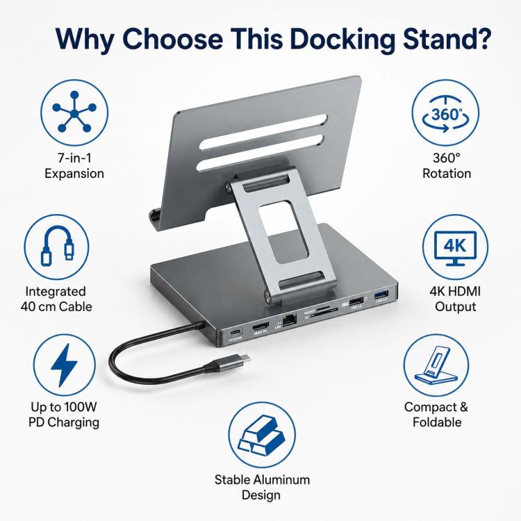 Blueendless ST706 7 in 1 Docking station multifunzionale 4K 30Hz con supporto per tablet, ST706
