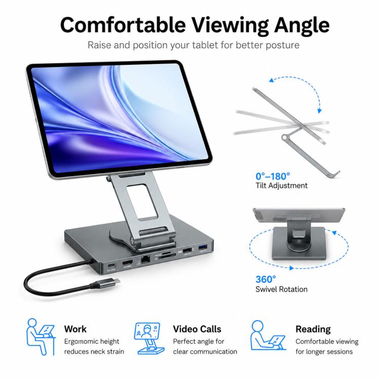 Blueendless ST706A 7 in 1 4K 30Hz Docking station multifunzionale con supporto per tablet girevole a 360 gradi, ST706A