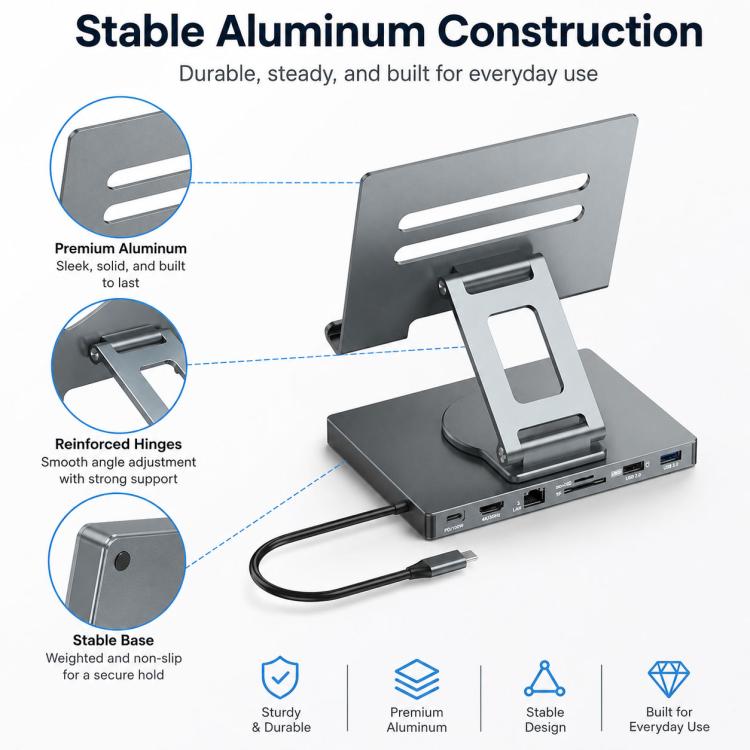 Blueendless ST706A 7 in 1 4K 30Hz Docking station multifunzionale con supporto per tablet girevole a 360 gradi, ST706A