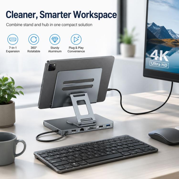 Blueendless ST706A 7 in 1 4K 30Hz Docking station multifunzionale con supporto per tablet girevole a 360 gradi, ST706A