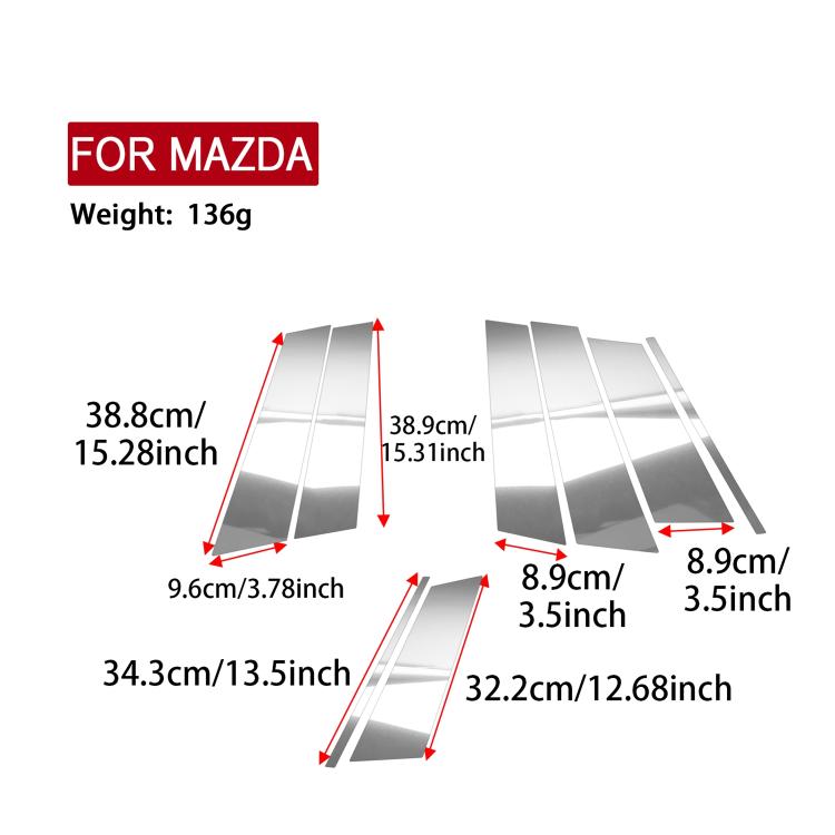 Set di 8 adesivi per montante B auto con finitura a specchio per Mazda CX-50 2022-2024., B-Pillar Mirro Finish Style