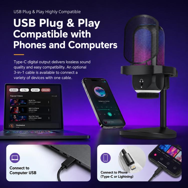 APK001 Microfono a condensatore da tavolo USB con riduzione del rumore tramite intelligenza artificiale