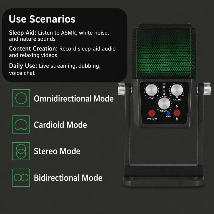 Microfono a condensatore ASMR multidirezionale BM-959PL per registrazioni.