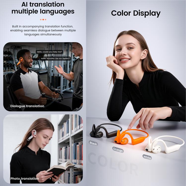 Cuffie intelligenti E12 con intelligenza artificiale, fotocamera HD da 8 MP, registrazione video e assistente vocale AI.