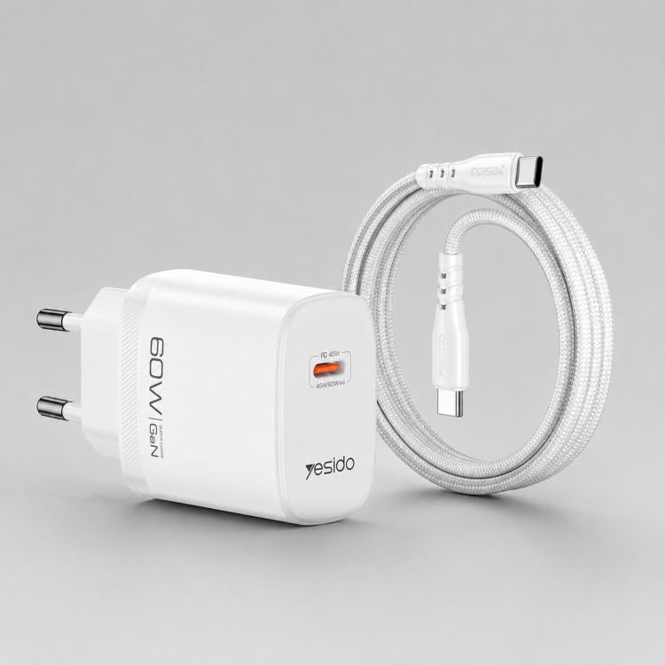 Caricabatterie rapido dinamico Yesido Type-C da 40-60 W AVS con cavo da Type-C a Type-C, EU Plug, UK Plug, US Plug
