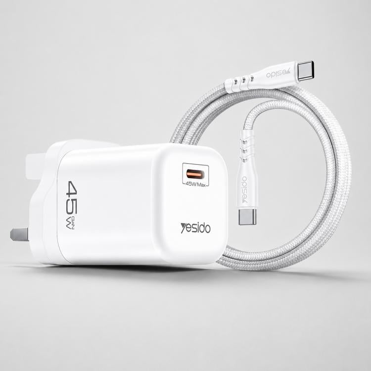 Caricabatterie rapido Yesido PD45W GaN Type-C con cavo da Type-C a Type-C, EU Plug, UK Plug, US Plug