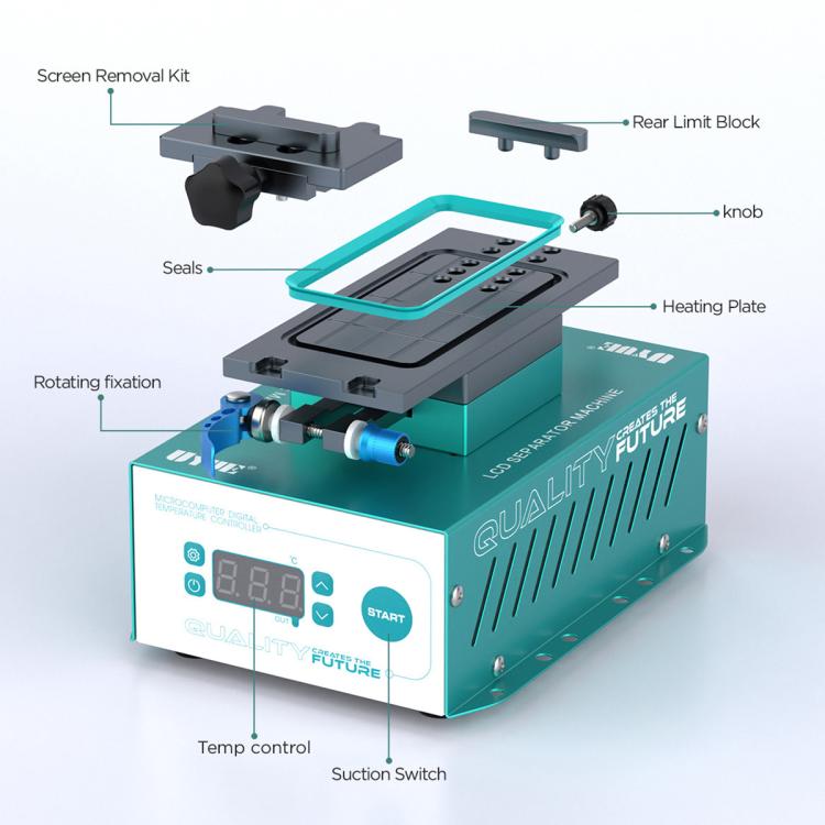 Separatore UYUE 958S-2 con schermo LCD da 7 pollici, rotazione a 360° e pompa del vuoto integrata., EU Plug, US Plug