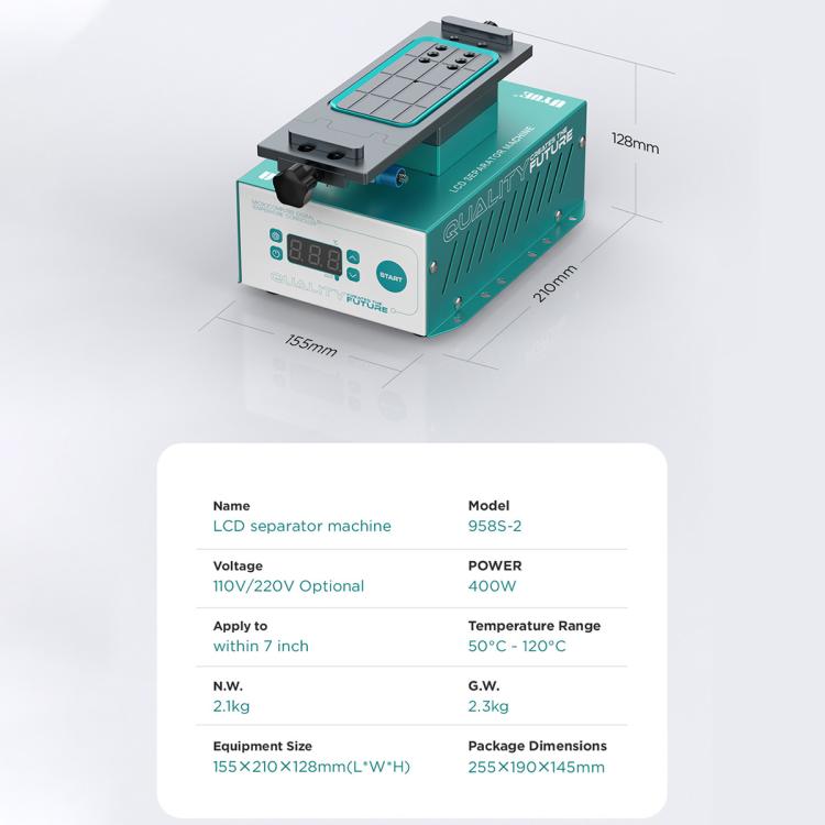 Separatore UYUE 958S-2 con schermo LCD da 7 pollici, rotazione a 360° e pompa del vuoto integrata., EU Plug, US Plug