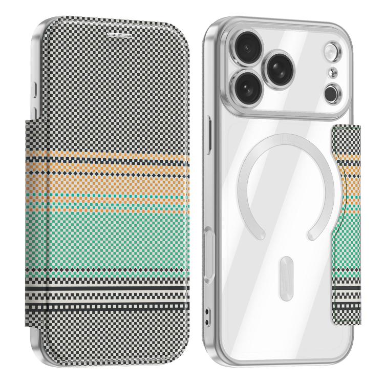 Custodia per telefono in ecopelle con protezione RFID magnetica a quadri colorati., For iPhone 17 Pro Max, For iPhone 17 Pro