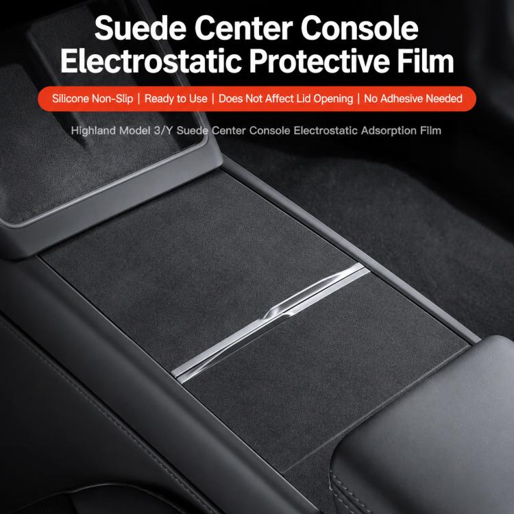 Pannello di controllo centrale in pelle scamosciata con adesivo antistatico, For Tesla Model Y / 3 Grey