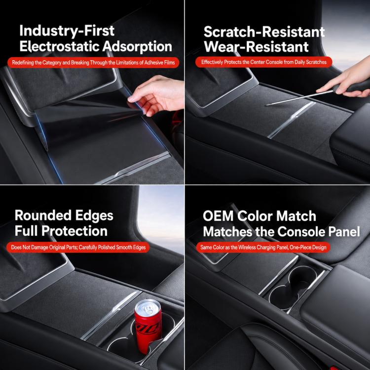 Pannello di controllo centrale in pelle scamosciata con adesivo antistatico, For Tesla Model Y / 3 Grey