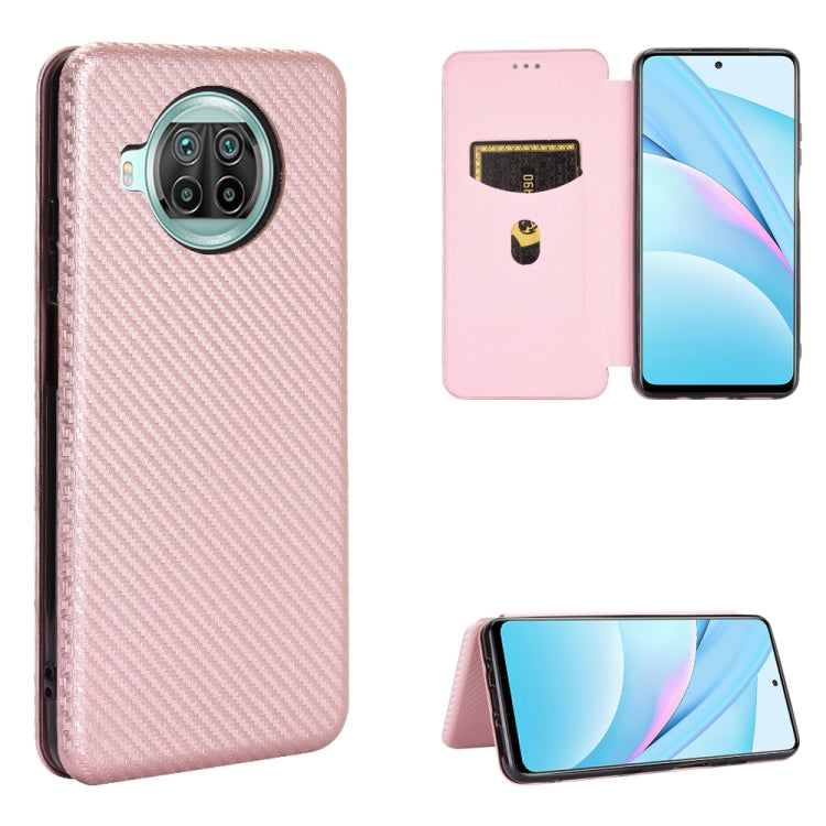 Struttura in fibra di carbonio Flip orizzontale magnetico Custodia in pelle TPU + PC + PU con slot per schede, For Xiaomi Mi 10T Lite
