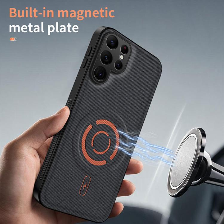 WANLONFENG Tech Fabric Texture Magnetic Hybrid PC TPU Phone Case, For Galaxy S25 Ultra 5G, For Galaxy S24 FE 5G, For Galaxy S24 Ultra 5G, For Galaxy S24+ 5G