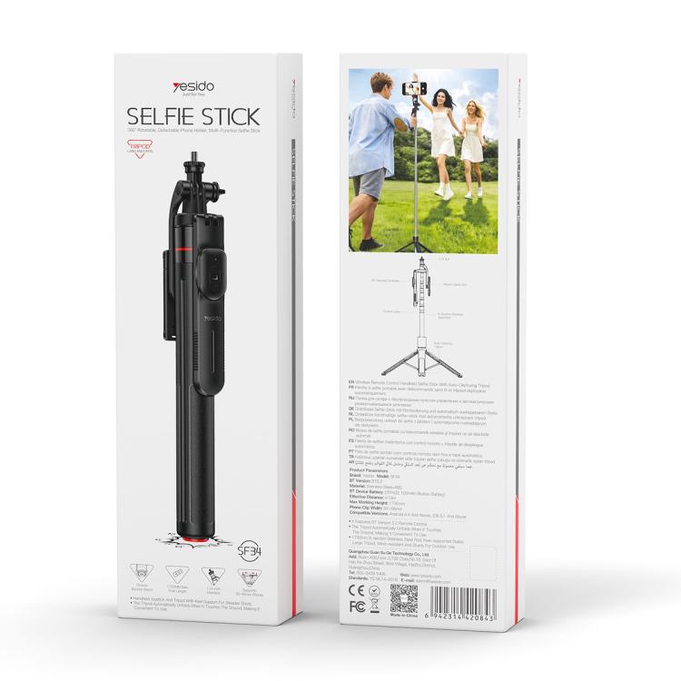 Asta per selfie con treppiede Yesido SF34 ad apertura automatica e filettatura da 1/4"., SF34