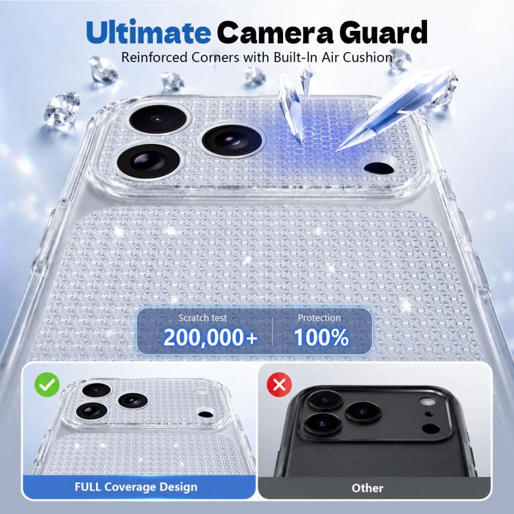 Custodia per telefono con airbag e glitter a forma di diamante scintillante, For iPhone 18, For iPhone 18 Pro, For iPhone 18 Pro Max, For iPhone 17 Pro Max