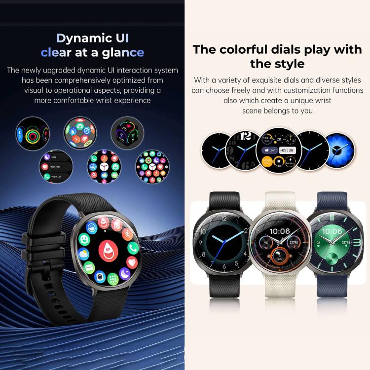 Smartwatch M301, schermo AMOLED da 1,32 pollici, frequenza cardiaca, ossigenazione del sangue, pressione sanguigna, salute femminile, assistente vocale.