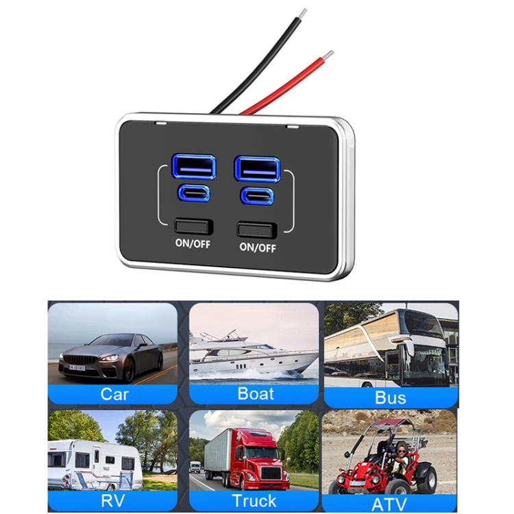 Caricabatterie da auto USB-C a 4 porte per modifiche auto e ricarica rapida, 4 Ports