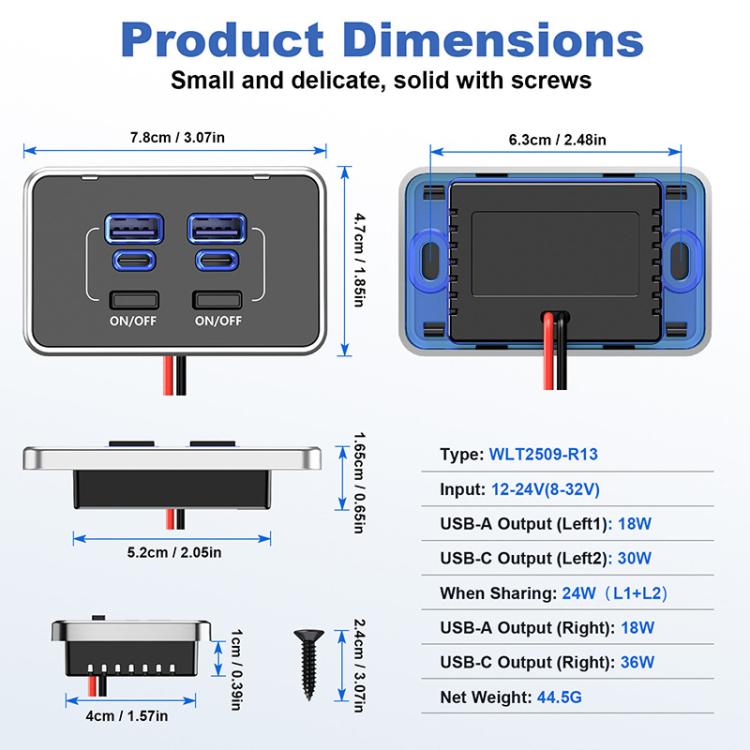 Caricabatterie da auto USB-C a 4 porte per modifiche auto e ricarica rapida, 4 Ports