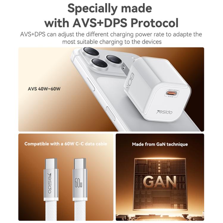 Caricabatterie trasparente Yesido YC27U AVS da 40-60 W con interfaccia USB-C/Type-C., YC27U US Plug