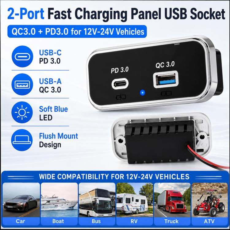 Caricabatterie per auto a doppia porta con ricarica rapida QC3.0+PD3.0., Dual Ports(Black with Silver Border), Dual Ports(Black with Black Border)