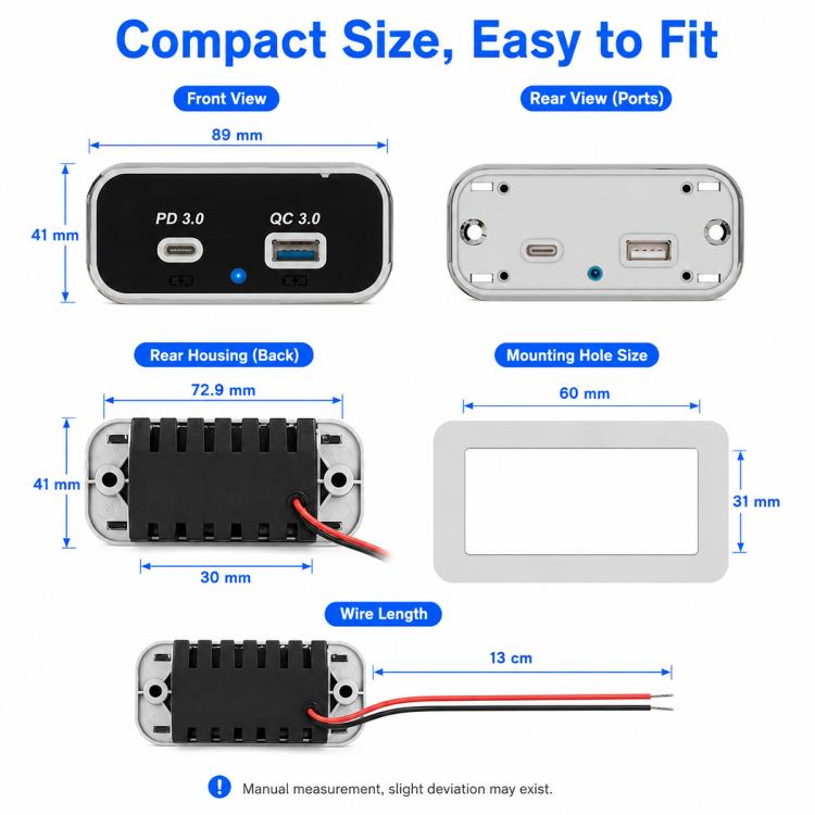 Caricabatterie per auto a doppia porta con ricarica rapida QC3.0+PD3.0., Dual Ports(Black with Silver Border), Dual Ports(Black with Black Border)