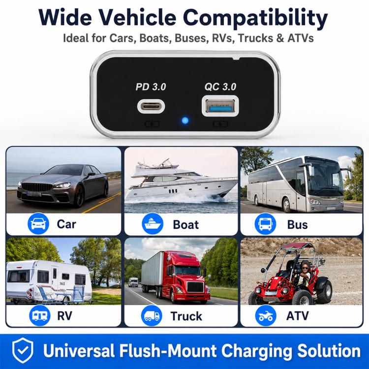 Caricabatterie per auto a doppia porta con ricarica rapida QC3.0+PD3.0., Dual Ports(Black with Silver Border), Dual Ports(Black with Black Border)