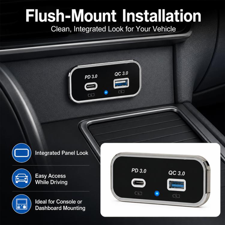 Caricabatterie per auto a doppia porta con ricarica rapida QC3.0+PD3.0., Dual Ports(Black with Silver Border), Dual Ports(Black with Black Border)