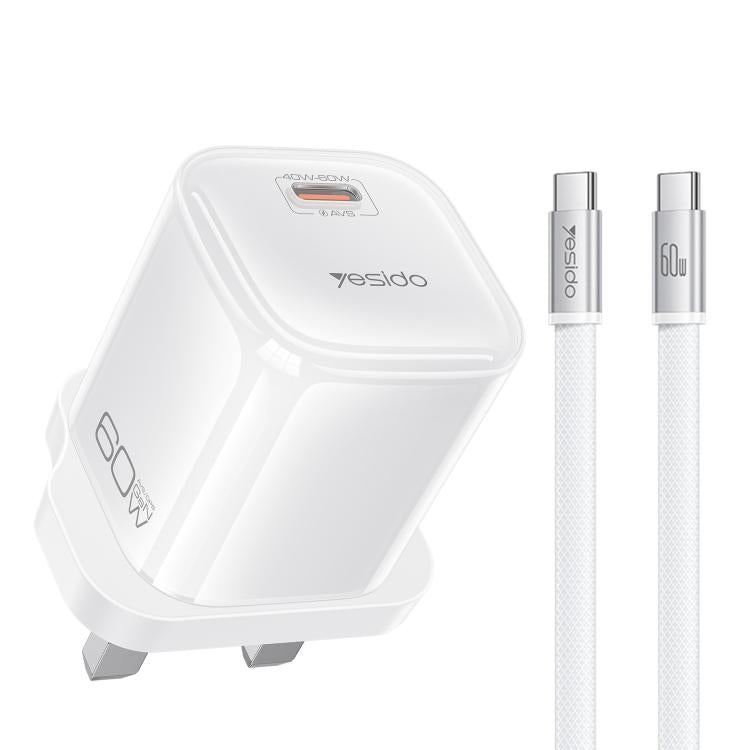 Caricabatterie Yesido YC161 trasparente con interfaccia USB-C/Type-C da 40-60 W e tecnologia AVS., UK Plug