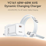 Caricabatterie Yesido YC161 trasparente con interfaccia USB-C/Type-C da 40-60 W e tecnologia AVS., UK Plug