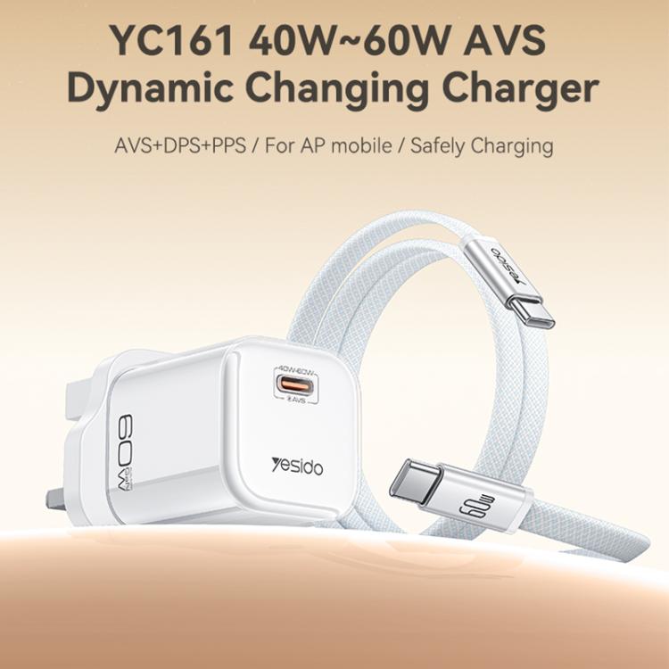 Caricabatterie Yesido YC161 trasparente con interfaccia USB-C/Type-C da 40-60 W e tecnologia AVS., UK Plug