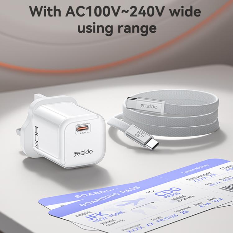 Caricabatterie Yesido YC161 trasparente con interfaccia USB-C/Type-C da 40-60 W e tecnologia AVS., UK Plug