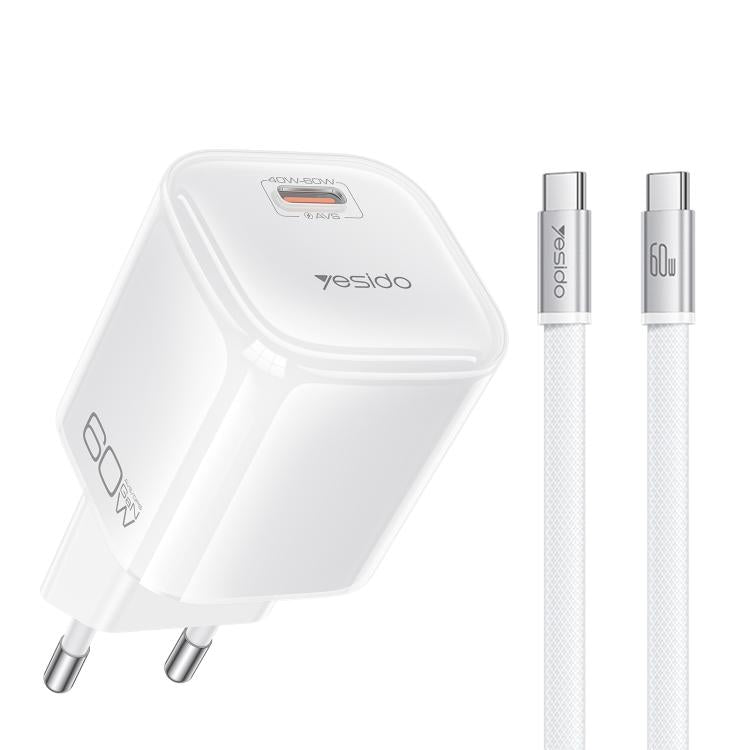 Caricabatterie Yesido YC117 trasparente con interfaccia USB-C/Type-C da 40-60 W e tecnologia AVS., EU Plug