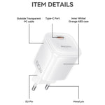Caricabatterie Yesido YC117 trasparente con interfaccia USB-C/Type-C da 40-60 W e tecnologia AVS., EU Plug