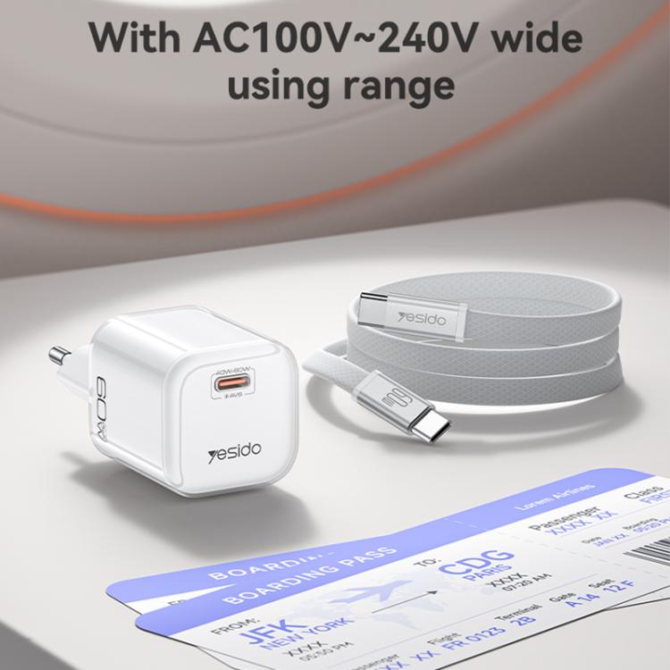 Caricabatterie Yesido YC117 trasparente con interfaccia USB-C/Type-C da 40-60 W e tecnologia AVS., EU Plug