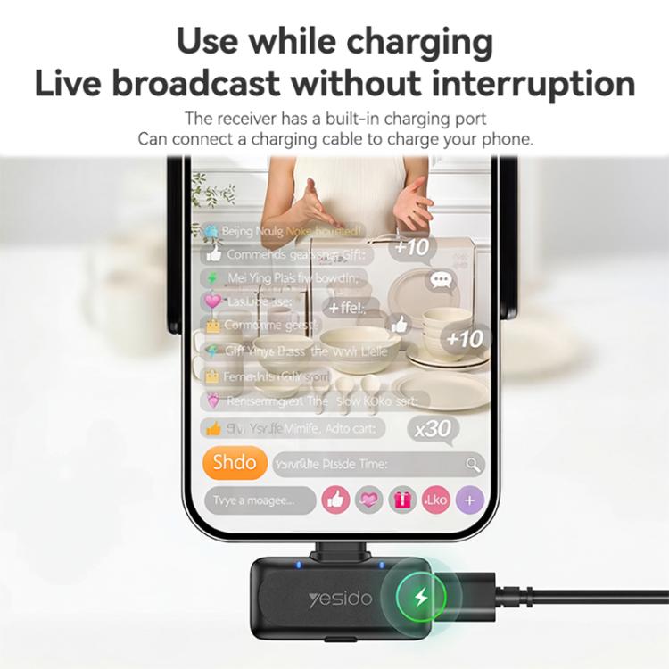 Microfono lavalier Yesido KR24 con riduzione del rumore AI e ricevitore a 8 pin., KR24