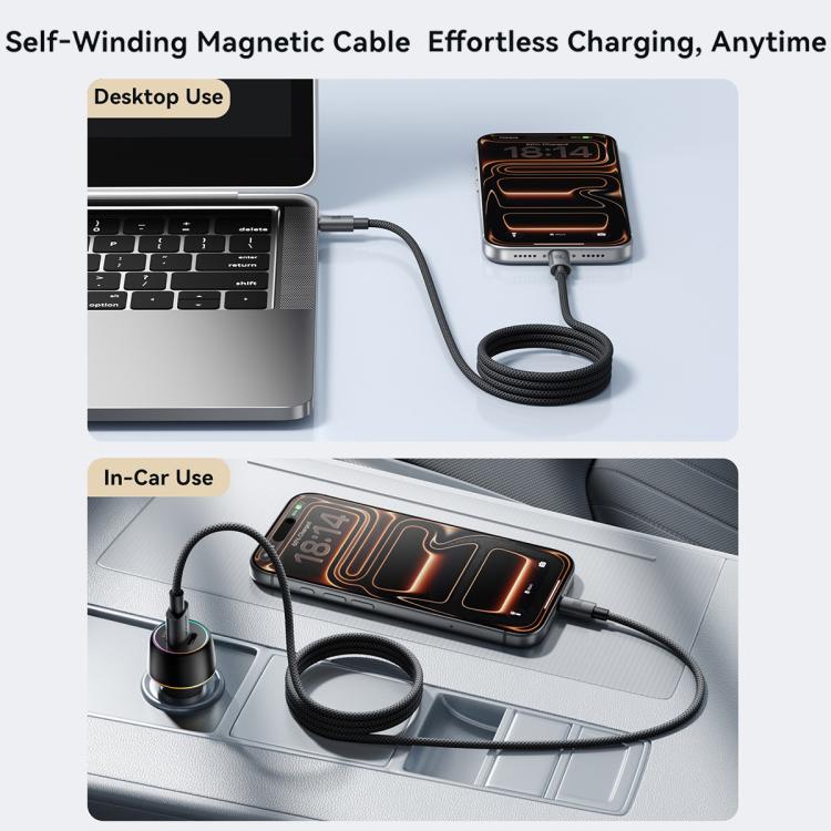 Cavo dati magnetico autoavvolgente JOYROOM S-A65 Serie MagEase da 1,2 m, Type-C to Type-C, USB-A to Type-C, Type-C to 8 Pin, USB-A to 8 Pin