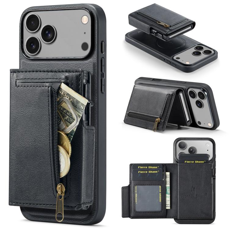 Fierre Shann Oil Wax Vegan Leather Magnetic Card Holder Retro Phone Case, For iPhone 17e / 16e, For iPhone 17 Pro Max, For iPhone 17 Pro, For iPhone 17